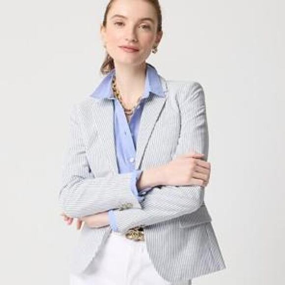 J. Crew Jackets & Blazers - J. Crew Women's Seersucker Schoolboy Blazer Jacket Long Sleeve Size 18 NWOT